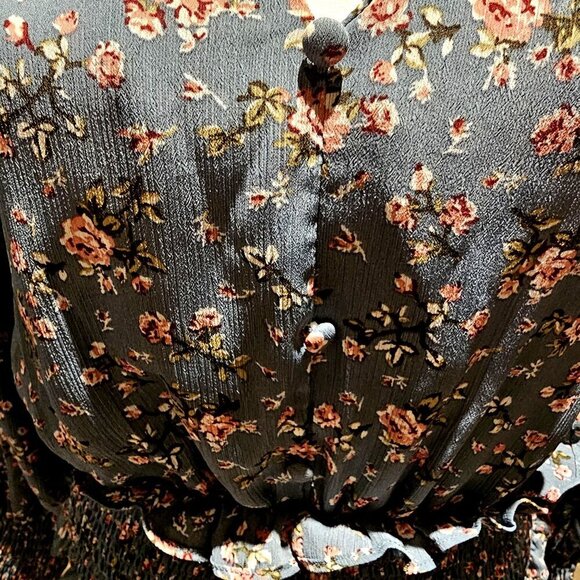 Milk & Honey Teal Floral Smocked Waist M Top Frenchy Boho Retro Ditsy Romantic - Picture 7 of 9